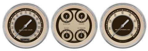 Classic Instruments Nostalgia VT Series Gauge Sets NT53SLC Gauges, VT, Speedometer, Tach, Water Temperature, Fuel Level, 5 in., Beige Face, Analog, Set of 3