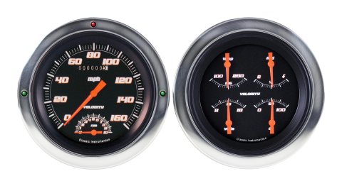 Classic Instruments 1954-55 Chevy Pickup Package Gauge Sets CT54VSB62 Gauges, Velocity, Speedometer, Tachometer, Water, Volt, Oil, Fuel, Black Face, Black Bezel, Chevy, Kit