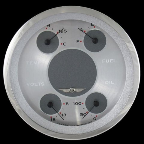 Classic Instruments All-American Series Quad Gauge Sets AW31SRC Gauge, All-American, Quad, Oil Pressure, Water Temperature, Voltage, Fuel Level, White/Gray Face, Analog, Each