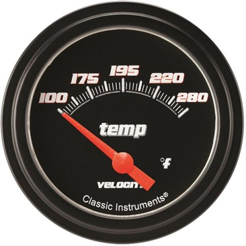 Classic Instruments Velocity Series Gauges VS226BBLF-04 Gauge, Black Series, Water Temperature, 100-280 Degrees F, 2 5/8 in., Low Step Bezel, Analog, Electrical, Each