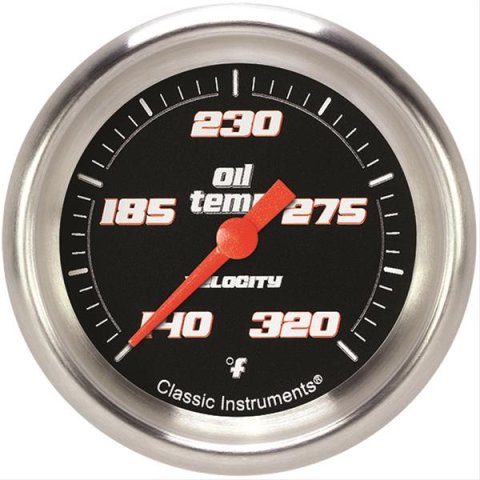 Classic Instruments Velocity Series Gauges VS328BAPF Gauge, Black Series, Oil Temperature, 140-320 Degrees F, 2 5/8 in., Performance Bezel, Analog, Electrical, Each