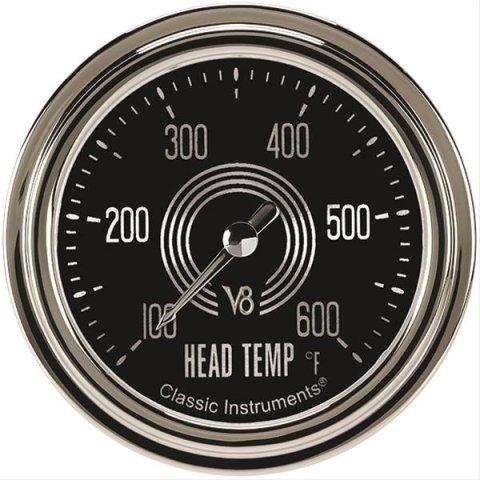 Classic Instruments V8 Speedster Series Gauges V8SR197SLC Gauge, Analog, Series, Cylinder Head Temp, 100-600 Degrees F, 2 1/8 in. Diameter, Black Face, Full Sweep, Each