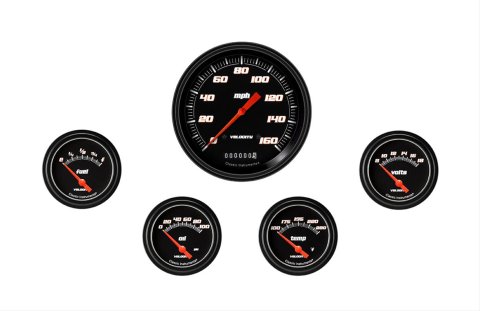 Classic Instruments Velocity Series Gauge Sets VS254BBLF Gauges, Series, Speedometer, Water Temperature, Oil Pressure, Fuel Level, Volt, Black Face, Analog, Set of 5