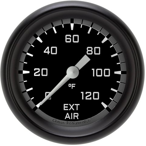 Classic Instruments Auto Cross Gray Series Gauges AX399GBPF Gauges, Series, Air Temperature, 0-120 degrees F, Analog, Electrical, 2 5/8 in., Black Face, White Numbers, Matte Black Bezel, Each