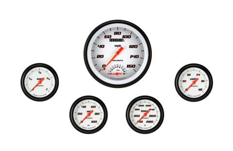 Classic Instruments Velocity White Series Gauge Sets VS365WBLF Set, 4 5/8 in. Tachometer, Speedometer, 2 5/8 in. Fuel, Oil, Temp, Volts, Set of 5
