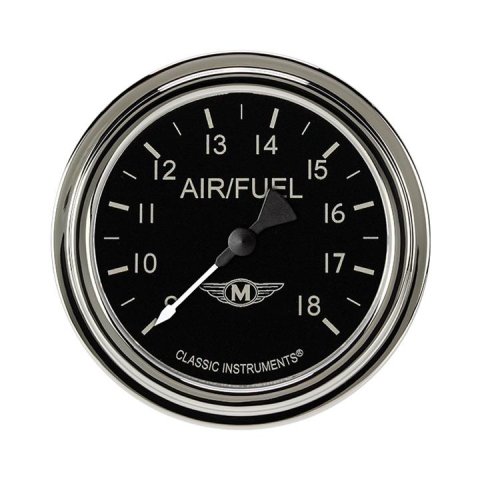 Classic Instruments Moal Bomber Series Gauges MA394SLF Gauge, Series, Air/Fuel Ratio, 10:1-20:1, 2 5/8 in., Black Face, Stainless Low Step Bezel, Flat Lens, Each