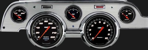 Classic Instruments 1967-68 Mustang Package Gauge Sets MU67DVSBBA Kit, Velocity Black, Info Screen, Ford, Mustang, 1967-1968, Brushed Aluminum Bezel, Speedometer, Tach, Fuel Level, Oil Pressure, Water Temp, Kit