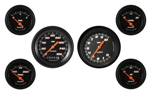 Classic Instruments Velocity Series Gauge Sets VS01BBLF Gauges, Velocity, Analog, Speedometer, Tach, Fuel Level, Oil Press., Volts, Water Temp., Black Face, Set of 6