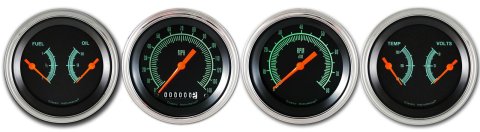 Classic Instruments G-Stock Series Gauge Sets GS05SLF Set, Series, Analog, Electronic, Black Face, Red Pointer, Polished Bezel, Flat Lens, Kit