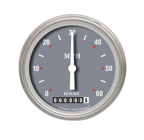 Classic Instruments SG Series Speedometers LSSG Gauge, Series, Speedometer, 0-60 mph, 3 3/8 in., Gray Face, Analog, Electrical, Each