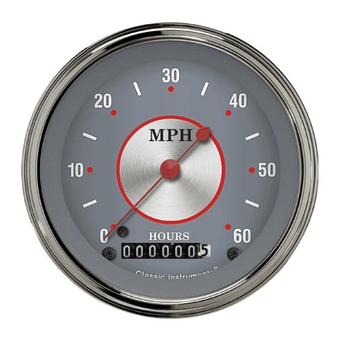 Classic Instruments Silver Series Speedometers LSSS Gauge, Series, Speedometer, 0-60 mph, 3 3/8 in., Gray Face, Analog, Electrical, Each