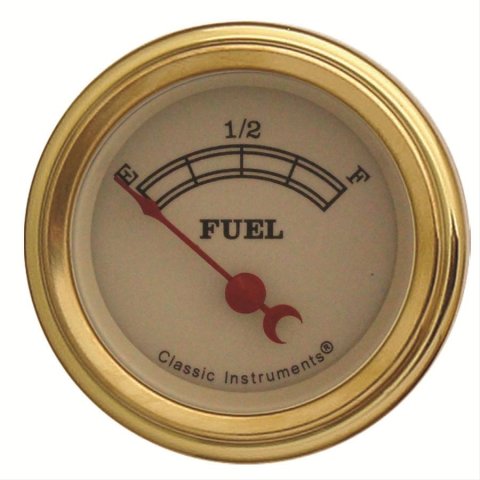 Classic Instruments Vintage Series Gauges VT12GLC Gauge, Series, Analog, Fuel Level, Empty-Full, 2 1/8 in. Diameter, Tan Face, Electrical, Each