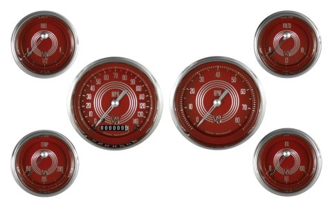 Classic Instruments V8 Red Steelie Series Gauge Sets V8RS01SHC Set, Series, Analog, Electronic, Face, Pointer, Polished Bezel, Set