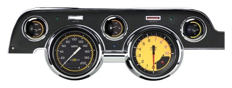 Classic Instruments 1967-68 Mustang Package Gauge Sets MU67AXY Gauges, Autocross, Panel, Speedometer, Tach, Water Temperature, Fuel Level, Yellow Face, Analog, Ford, Kit