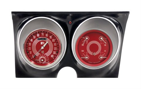 Classic Instruments 1967-68 Camaro Package Gauge Sets CAM67V8RS Kits, Gauges, Analog, Speedometer, Tach, Fuel Level, Oil Pressure, Volts, Water Temp., Red Face, Silver Numbers, Chevrolet, Kit