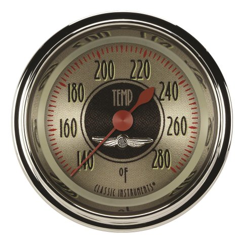 Classic Instruments All-American Nickel Series Gauges AN126SHC-06 Gauge, Analog, Series, Water Temp, 140-280 Degrees F, 2 1/8 in. Diameter, Gold Face, 90 Degree Sweep, Each