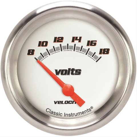Classic Instruments Velocity Series Gauges VS230WAPF Gauge, White Series, Voltmeter, 8-18 V, 2 5/8 in., Performance Bezel, Analog, Electrical, Each