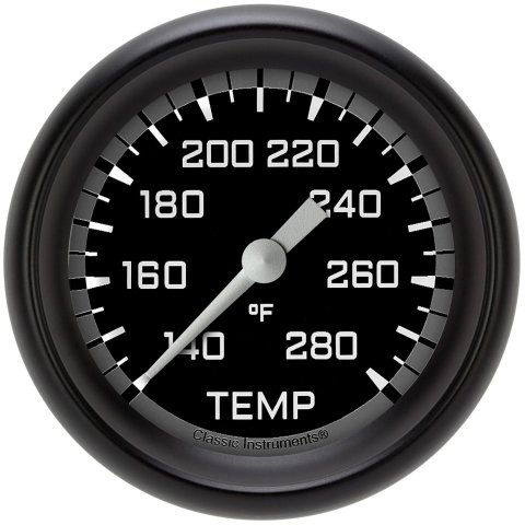 Classic Instruments Auto Cross Gray Series Gauges AX326GBPF-08 Gauges, Series, Water Temperature, 140-280 degrees F, Analog, Electrical, 2 5/8 in., Black Face, White Numbers, Each