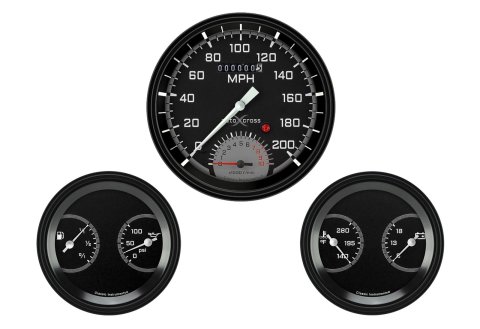 Classic Instruments Auto Cross Gray Series Gauge Sets AX61GBLF Gauges, AutoCross Gray, Speedtachular, Speedometer, Tachometer, Water Temp, Oil Pressure, Voltmeter, Fuel, Black Low-Step Bezel, Flat Lens, Kit
