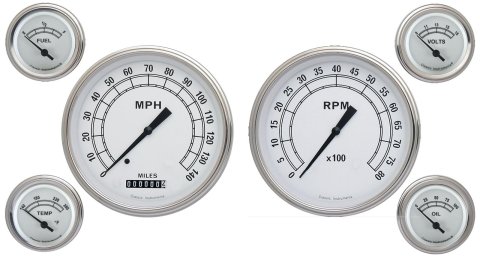 Classic Instruments White Series Gauge Sets CW51SLC Gauges, Series, Speedometer, Tach, Water Temperature, Fuel Level, Face, Analog, Set of 6
