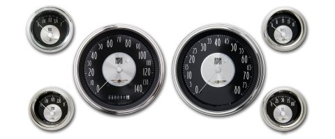 Classic Instruments All-American Tradition Series Gauge Sets AT51SLC Gauges, Tradition, Speedometer, Tach, Water Temperature, Voltmeter, Black Face, Analog, Set of 6