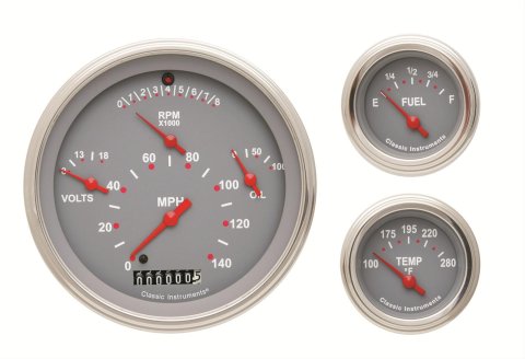 Classic Instruments 1957 Chevy Package Gauge Sets TE01GSLC TETRA 6 GAUGE SET GRAY