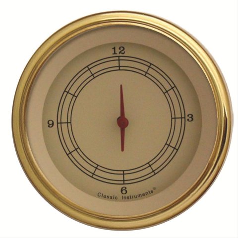 Classic Instruments Vintage Series Gauges VT93GLC Gauge, Series, Clock, 12 hours, 3 3/8 in., Tan Face, Analog, Electrical, Each