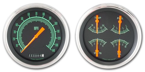 Classic Instruments G-Stock Series Gauge Sets GS52SLF Gauges, Series, Speedometer, Water Temperature, Oil Pressure, Fuel Level, Black Face, Analog, Pair