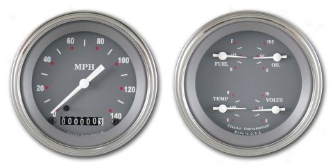 Classic Instruments SG Series Gauge Sets SG02SLF Set, Series, Analog, Electronic, Gray Face, White Pointer, Polished Bezel, Kit