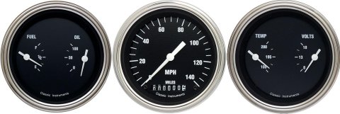 Classic Instruments Hot Rod Series Gauge Sets HR04SLF Gauges, Rod, Speedometer, Water Temperature, Fuel Level, 3 3/8 in., Black Face, Analog, Set of 3