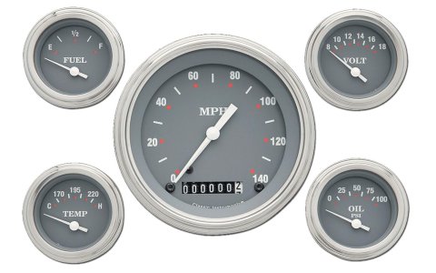Classic Instruments SG Series Gauge Sets SG54SLF Gauges, SG, Speedometer, Water Temperature, Oil Pressure, Fuel Level, Voltmeter, Gray Face, Analog, Set of 5