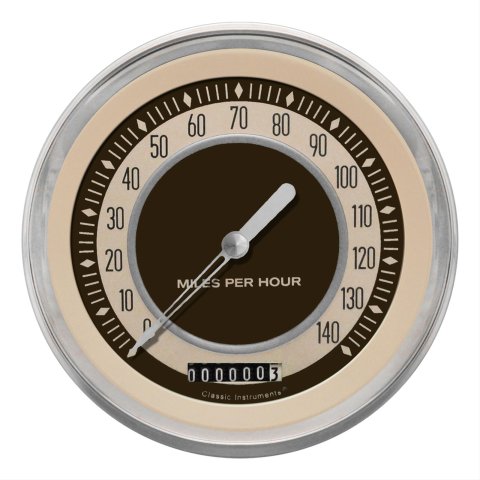 Classic Instruments Nostalgia VT Series Speedometers NT56SLC Gauge, VT, Speedometer, 0-140 mph, 5 in., Beige Face, Analog, Electrical, Each