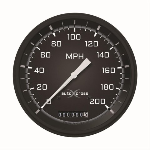 Classic Instruments Auto Cross Yellow Series Speedometers AX56GBLF Speedometer, Cross, 5 in. Diameter, 0-200 mph, Analog, Electrical, Black/Gray Face, Flat Lens, Each