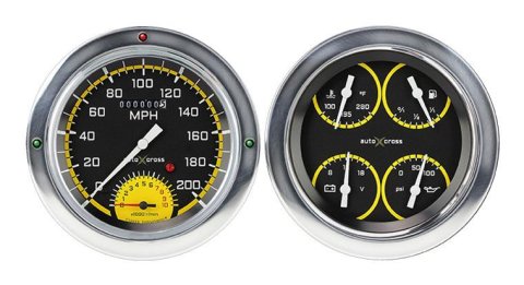 Classic Instruments 1954-55 Chevy Pickup Package Gauge Sets for 1954-1955 TRUCK, SUBURBAN, 1954 1500 - CT54AXY62 Kits, Pickup, Analog, Speedometer, Tach, Fuel Level, Oil Pressure, Volts, Water Temp., Black/Yellow Face, White Numbers, Chevy,Kit