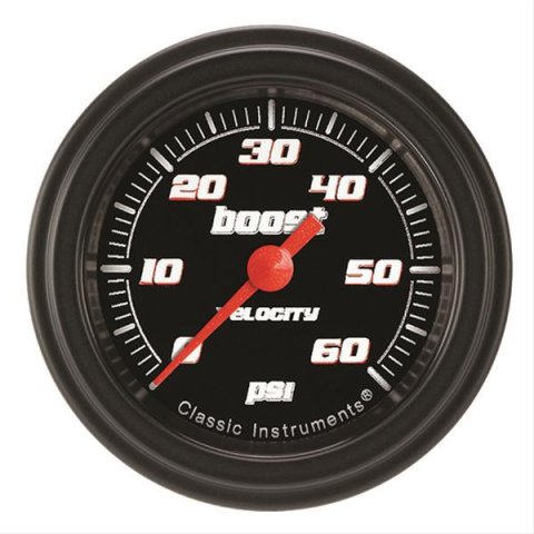 Classic Instruments Velocity Series Gauges VS143BBLF Boost Gauge, VELOCTY BLK 2" BOOST, 60psi ELECT, FULL SWEEP
