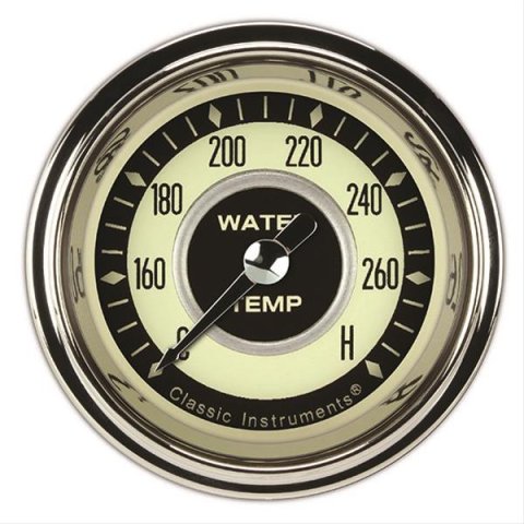 Classic Instruments Nostalgia VT Series Gauges NT126SHC-06 Gauge, Analog, Series, Water Temp, 140-280 Degrees F, 2 1/8 in. Diameter, Cream/Brown Face, Full Sweep, Each