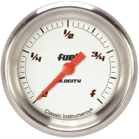 Classic Instruments Velocity Series Gauges VS309WAPF Gauge, White Series, Fuel Level, Programmable, 2 5/8 in., Performance Bezel, Analog, Electrical, Each