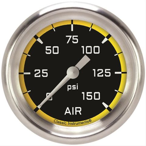 Classic Instruments Auto Cross Yellow Series Gauges AX318YAPF Gauge, Series, Performance Bezel, Air Pressure, 2 5/8 in., Analog, Electrical, Each