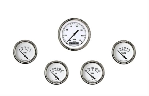 Classic Instruments White Hot Series Gauge Sets WH200SLF Gauges, Series, Speedometer, Water Temperature, Oil Pressure, Fuel Level, Volt, Face, Analog, Set of 5