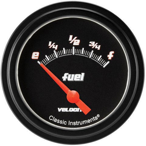 Classic Instruments Velocity Series Gauges VS214BBLF Gauges, Series, Fuel Level, Empty-Full, Analog, Electrical, 2 5/8 in., Black Face, White Numbers, 0 ohms Empty, 30 ohms Full, Each