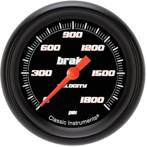 Classic Instruments Velocity Series Gauges VS367BBPF Gauges, Series, Brake Pressure, 0-1,800 psi, Analog, Electrical, 2 5/8 in., Black Face, White Numbers, Matte Black Bezel, Each