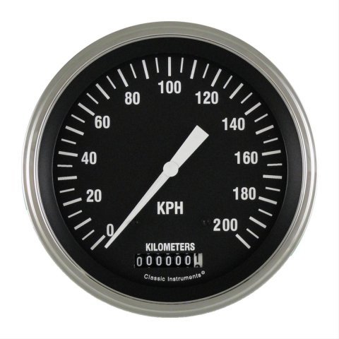 Classic Instruments Hot Rod Series Speedometers HR58SLF Speedometer, Rod, 5 in. Diameter, 0-200 kph, Analog, Electrical, Flat Face, Each