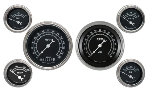 Classic Instruments Traditional Series Gauge Sets TR01SLF Set, Series, Analog, Electronic, White Face, Black Pointer, Polished Bezel, Flat Lens, Kit