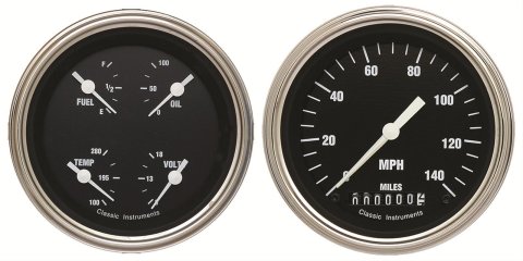 Classic Instruments Hot Rod Series Gauge Sets HR02SLF Gauges, Series, Speedometer, Water Temperature, Oil Pressure, Fuel Level, Black Face, Analog, Pair