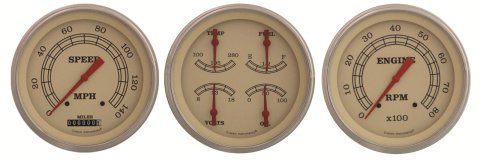 Classic Instruments Vintage Series Gauge Sets VT53SLF Gauge, Vintage, Analog, Electronic, Speedo, Tach, Fuel, Oil, Volt, Water, 5 in., Cream Face/Polished Bezel