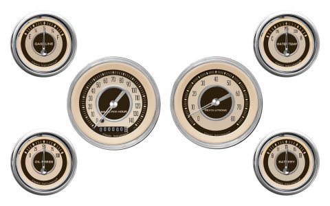 Classic Instruments Nostalgia VT Series Gauge Sets NT01SHC Set, VT, Analog, Electronic, Black Face, Silver Pointer, Set