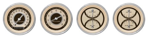 Classic Instruments Nostalgia VT Series Gauge Sets NT05SHC Gauges, VT, Speedometer, Tach, Water Temperature, Fuel Level, 3 3/8 in, Beige Face, Analog, Set of 4