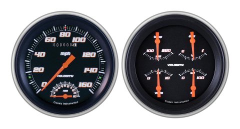 Classic Instruments 1951-53 Chevy Package Gauge Sets CH51VSB62 Gauges, Velocity, Speedometer, Tach, Oil Pressure, Fuel Level, Voltage, Black Face, Analog, Chevy, Kit
