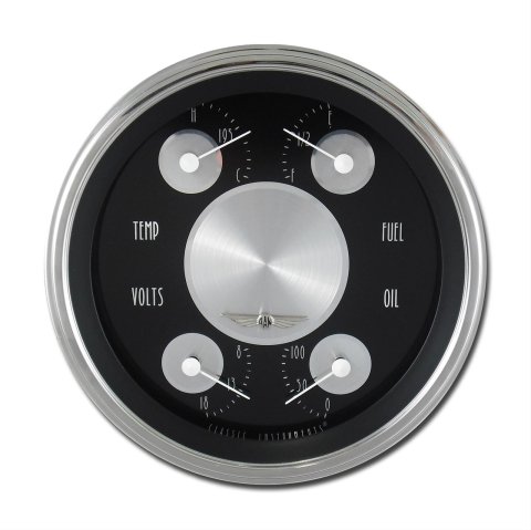 Classic Instruments All-American Tradition Series Gauge Sets AT78SLC Kit, Analog, Black Face, Polished, 5 in. Diameter, Quad Gauge, Fuel, Oil, Volt, Water, Cluster, Kit