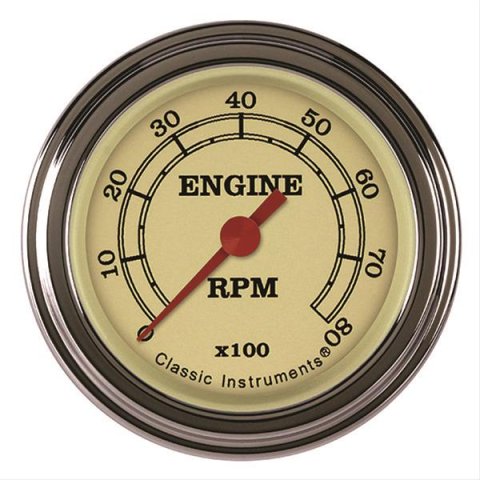 Classic Instruments Vintage Series Tachometers VT183SLF Gauges, Tachometers, 0-8,000 rpm, Analog, Electrical, 2 1/8 in., Cream Face, Black Numbers, Flat Glass Lens, Each